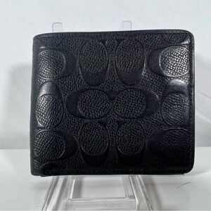 2100: Coach Black Embossed Signature Leather Bifold Wallet Men’s